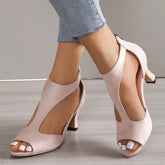 High Heel Peep Toe Sandals with Zipper for Outdoor Summer Wear - Himpall